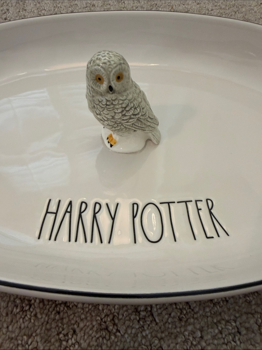 Rae Dunn Harry Potter White Ceramic Serving Platter with Hedwig Owl Accent - Picture 2 of 7